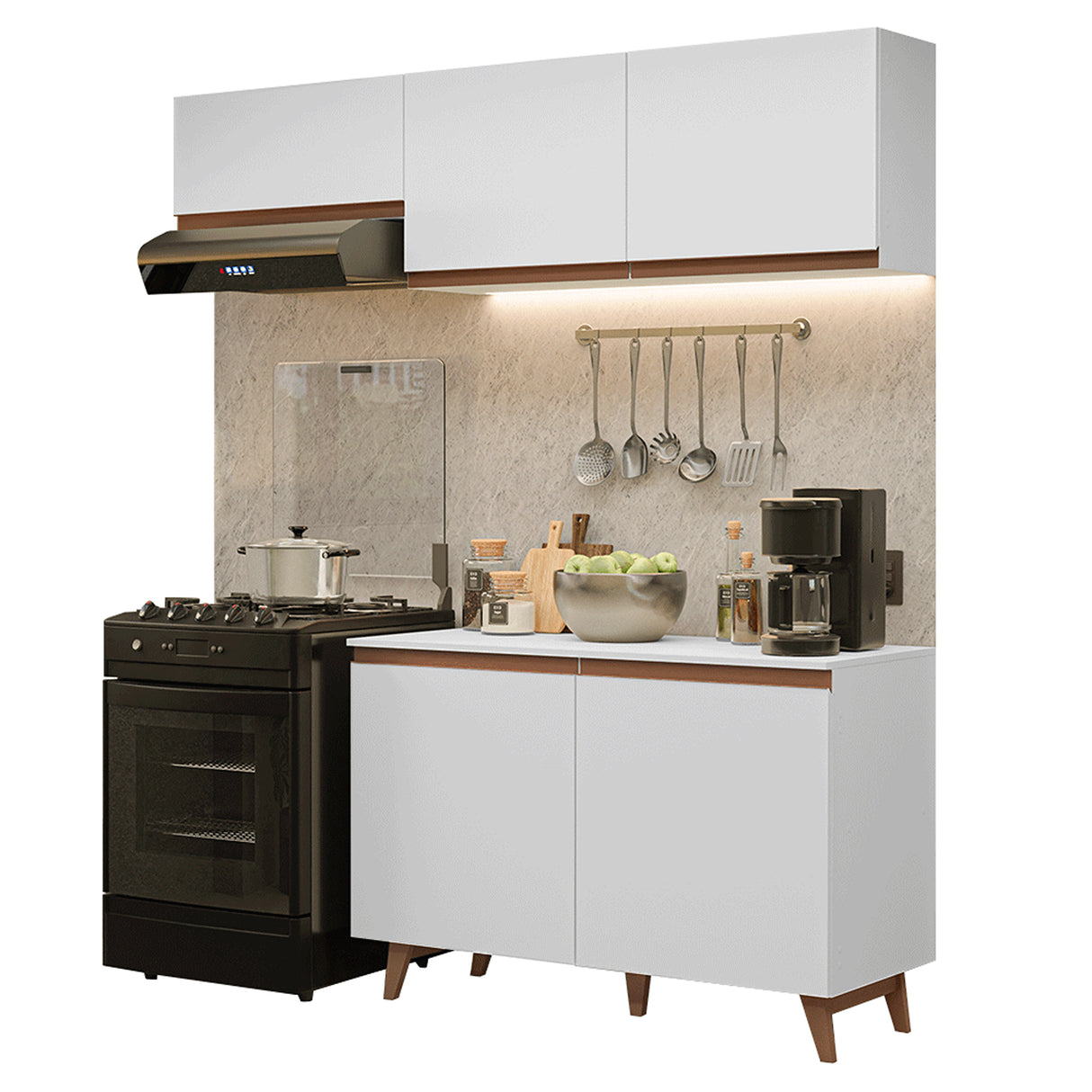 Cocina Integral Reims Blanco 190x225cm con Mesón de Madera Aglomerada Mdp y sin Estufa