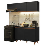 Cocina Integral Reims Negro 190x210cm con Mesón de Madera Aglomerada Mdp y sin Estufa