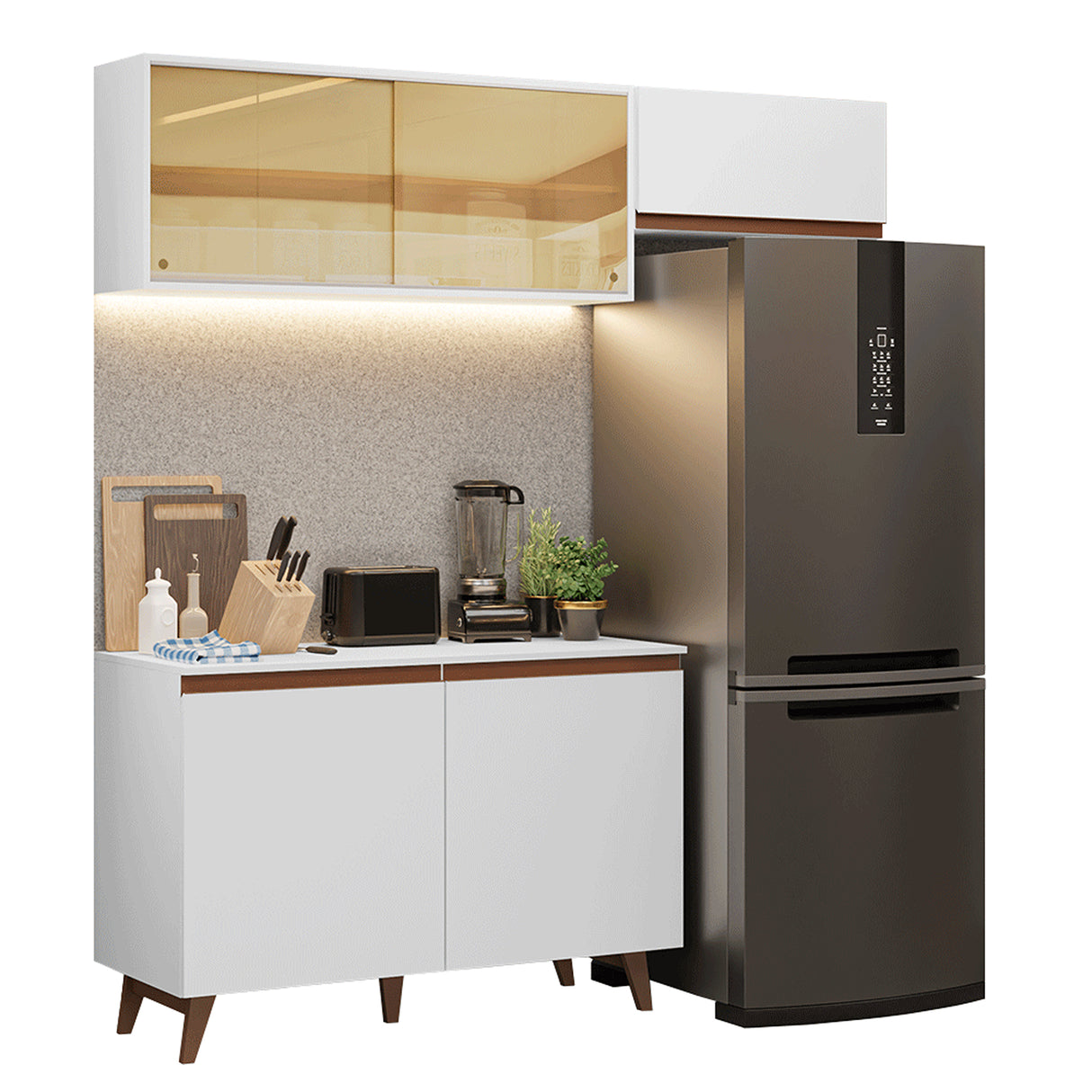 Cocina Integral Reims Blanco 190x210cm con Mesón de Madera Aglomerada Mdp y sin Estufa