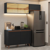 Cocina Integral Reims Negro 190x210cm con Mesón de Madera Aglomerada Mdp con Dos Puertas Inferiores y sin Estufa
