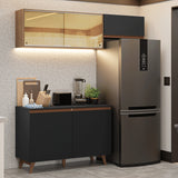Cocina Integral Reims Negro y Marrón 190x210cm con Mesón de Madera Aglomerada Mdp y sin Estufa