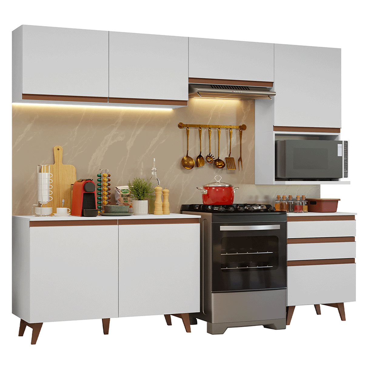Cocina Integral Reims Blanco 250x210cm con Mesón de Madera Aglomerada Mdp y sin Estufa