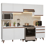 Cocina Integral Reims Blanco 250x210cm con Mesón de Madera Aglomerada Mdp con Espacio para Microondas Izquierdo y sin Estufa