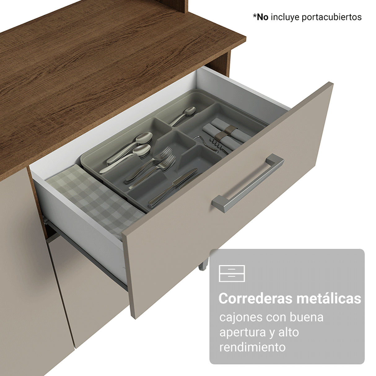 Cocina Integral Aura Marrón y Crema 196x187cm con Mesón de Madera Aglomerada Mdp y sin Estufa