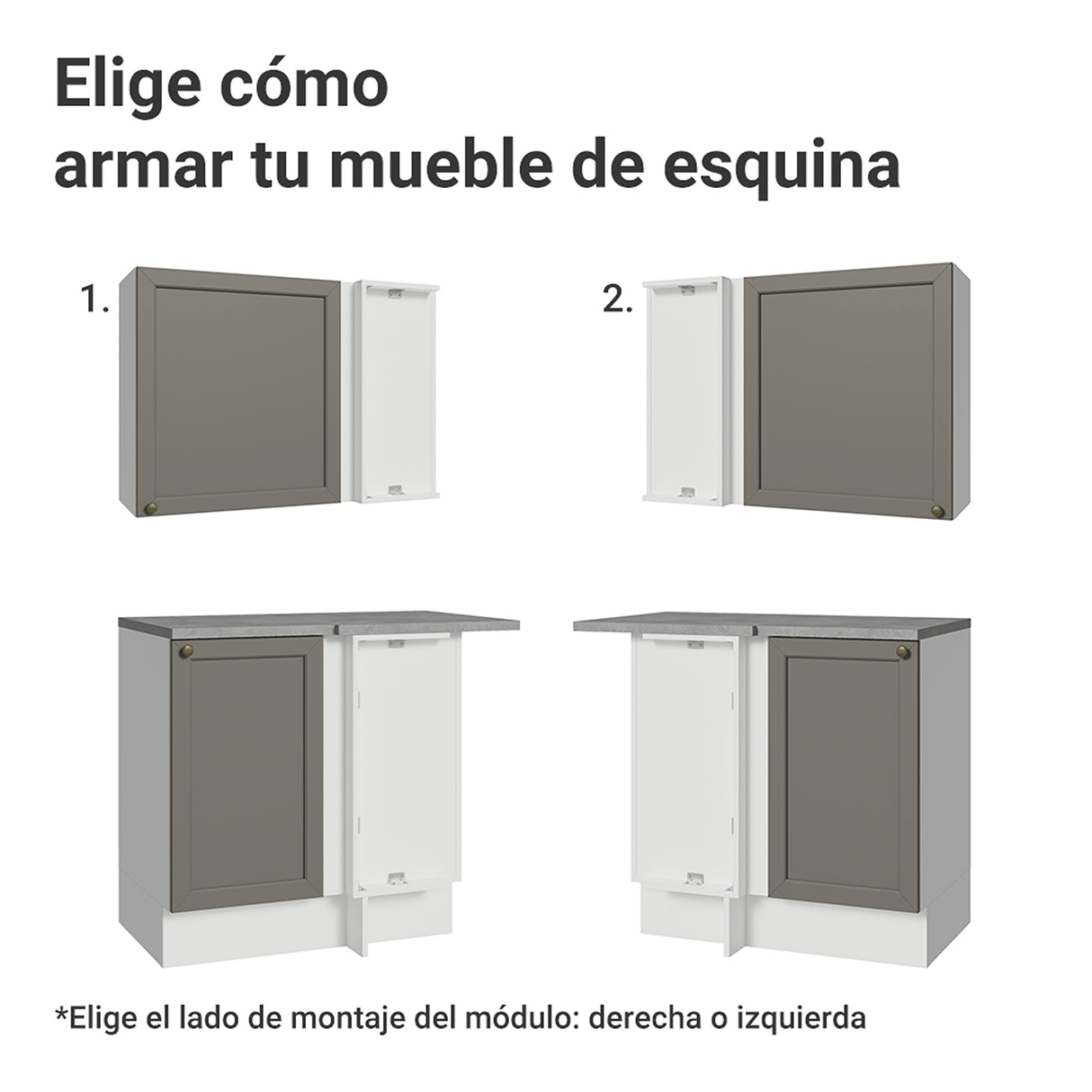 Cocina Integral Vik Blanco y Gris 399x225cm sin Mesón para Pozuelo Izquierda y sin Estufa