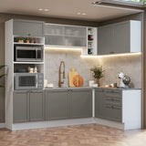 Cocina Integral Vik Blanco y Gris 399x225cm sin Mesón para Pozuelo Izquierda y sin Estufa