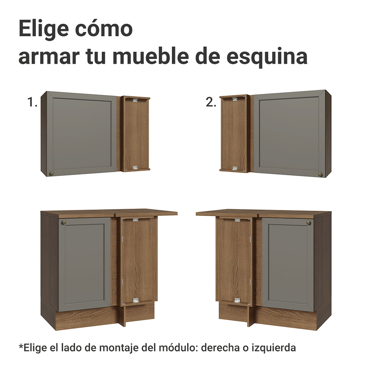 Cocina Integral Vik Marrón y Gris 399x225cm sin Mesón para Pozuelo Izquierda y sin Estufa