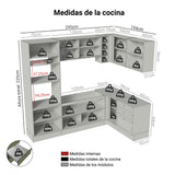 Cocina Integral Vik Blanco y Verde 399x225cm sin Mesón para Pozuelo Izquierda con Puertas de Vidrio y sin Estufa