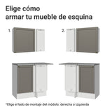 Cocina Integral Vik Blanco y Gris 399x225cm sin Mesón con Puertas de Vidrio Amarillo para Pozuelo Izquierda y sin Estufa