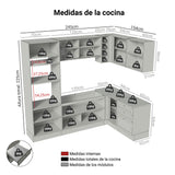 Cocina Integral Vik Blanco y Gris 399x225cm sin Mesón con Puertas de Vidrio Amarillo para Pozuelo Izquierda y sin Estufa
