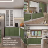 Cocina Integral Vik Blanco y Verde 399x225cm sin Mesón para Pozuelo Izquierda y sin Estufa