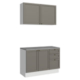 Cocina Integral Vik Blanco y Gris 120x225cm con Mesón de Madera Aglomerada Mdp y sin Estufa
