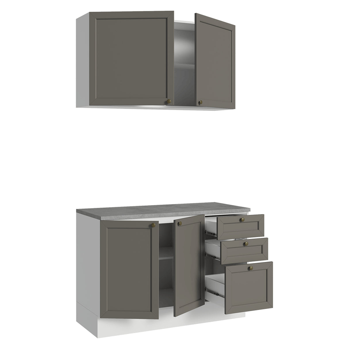 Cocina Integral Vik Blanco y Gris 120x225cm con Mesón de Madera Aglomerada Mdp y sin Estufa