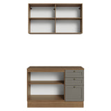 Cocina Integral Vik Marrón y Gris 120x225cm con Mesón de Madera Aglomerada Mdp y sin Estufa