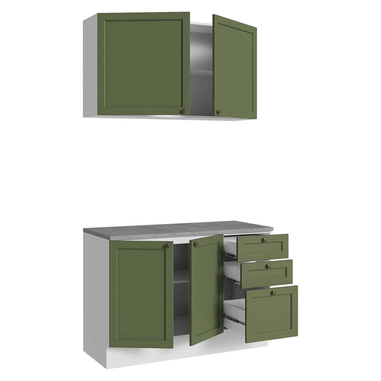 Cocina Integral Vik Blanco y Verde 120x225cm con Mesón de Madera Aglomerada Mdp y sin Estufa