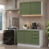 Cocina Integral Vik Blanco y Verde 120x225cm con Mesón de Madera Aglomerada Mdp y sin Estufa