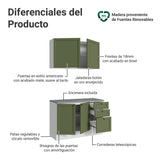 Cocina Integral Vik Blanco y Verde 120x225cm con Mesón de Madera Aglomerada Mdp y sin Estufa