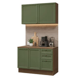 Cocina Integral Vik Marrón y Verde 120x225cm con Mesón de Madera Aglomerada Mdp y sin Estufa