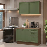 Cocina Integral Vik Marrón y Verde 120x225cm con Mesón de Madera Aglomerada Mdp y sin Estufa