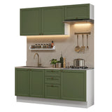 Cocina Integral Vik Blanco y Verde 180x225cm sin Mesón para Pozuelo Izquierda con Tres Puertas Inferiores y sin Estufa
