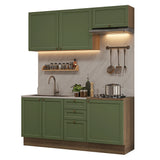Cocina Integral Vik Marrón y Verde 180x225cm sin Mesón para Pozuelo Izquierda con Tres Puertas Inferiores y sin Estufa