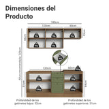 Cocina Integral Vik Marrón y Verde 180x225cm sin Mesón para Pozuelo Izquierda con Tres Puertas Inferiores y sin Estufa