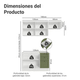 Cocina Integral Vik Blanco y Verde 180x225cm sin Mesón para Pozuelo Izquierda con Dos Puertas Inferiores y sin Estufa