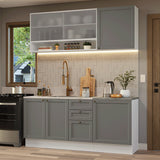 Cocina Integral Vik Blanco y Gris 180x225cm sin Mesón para Pozuelo Izquierda con Puertas de Vidrio y sin Estufa