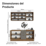 Cocina Integral Vik Marrón y Gris 180x225cm sin Mesón para Pozuelo Izquierda con Puertas de Vidrio y sin Estufa