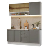 Cocina Integral Vik Blanco y Gris 180x225cm sin Mesón para Pozuelo Izquierda don Puertas de Vidrio Amarilloy sin Estufa