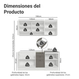 Cocina Integral Vik Blanco y Gris 180x225cm sin Mesón para Pozuelo Izquierda don Puertas de Vidrio Amarilloy sin Estufa