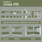 Cocina Integral Vik Blanco y Verde 180x225cm sin Mesón para Pozuelo Izquierda con Puertas de Vidrio Amarillo y sin Estufa
