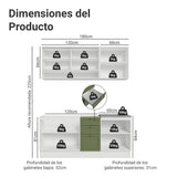 Cocina Integral Vik Blanco y Verde 180x225cm sin Mesón para Pozuelo Izquierda con Puertas de Vidrio Amarillo y sin Estufa