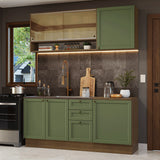 Cocina Integral Vik Marrón y Verde 180x225cm sin Mesón para Pozuelo Izquierda con Puertas de Vidrio Amarillo y sin Estufa