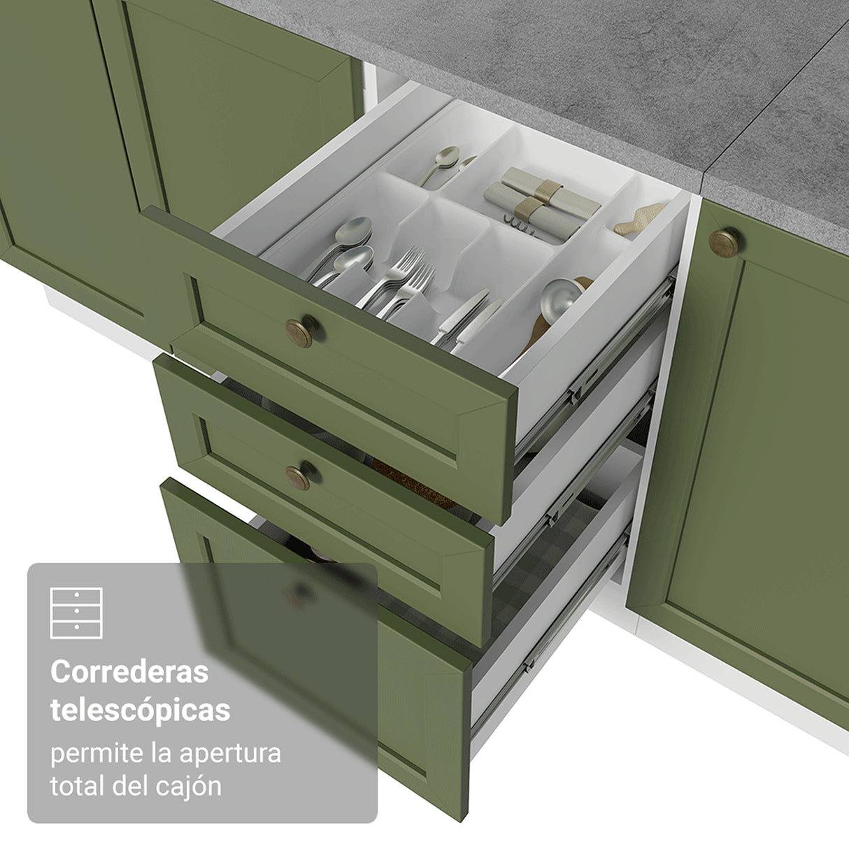 Cocina Integral Vik Blanco y Verde 180x225cm sin Mesón para Pozuelo Izquierda con Espacio para Campana y sin Estufa