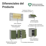 Cocina Integral Vik Blanco y Verde 180x225cm sin Mesón para Pozuelo Izquierda con Espacio para Campana y sin Estufa