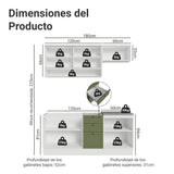 Cocina Integral Vik Blanco y Verde 180x225cm sin Mesón para Pozuelo Izquierda con Espacio para Campana y sin Estufa