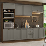 Cocina Integral Vik Marrón y Gris 270x225cm sin Mesón para Pozuelo Izquierda con Seis Puertas Inferiores y sin Estufa