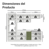 Cocina Integral Vik Blanco y Verde 270x225cm sin Mesón para Pozuelo Izquierda con Seis Puertas Inferiores y sin Estufa