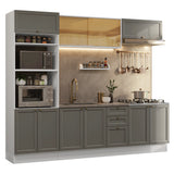 Cocina Integral Vik Blanco y Gris 270x225cm sin Mesón para Pozuelo Izquierda con Puertas de Vidrio Amarillo y sin Estufa