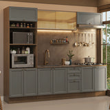 Cocina Integral Vik Marrón y Gris 270x225cm sin Mesón para Pozuelo Izquierda con Puertas De Vidrio Amarillo y sin Estufa