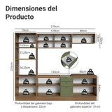Cocina Integral Vik Marrón y Verde 270x225cm sin Mesón para Pozuelo Izquierda con Puertas de Vidrio Amarillo y sin Estufa