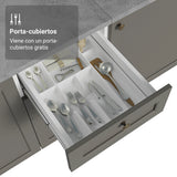 Cocina Integral Vik Blanco y Gris 270x225cm sin Mesón para Pozuelo Izquierda con Puertas de Vidrio y sin Estufa
