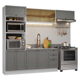 Cocina Integral Vik Blanco y Gris 270x225cm sin Mesón para Pozuelo Izquierda con Cuatro Puertas Inferiores y sin Estufa