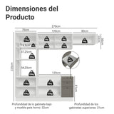 Cocina Integral Vik Blanco y Gris 270x225cm sin Mesón para Pozuelo Izquierda con Cuatro Puertas Inferiores y sin Estufa