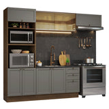 Cocina Integral Vik Marrón y Gris 270x225cm sin Mesón para Pozuelo Izquierda con Cuatro Puertas Inferiores y sin Estufa