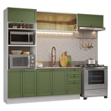 Cocina Integral Vik Blanco y Verde 270x225cm sin Mesón para Pozuelo Izquierda con Cuatro Puertas Inferiores y sin Estufa
