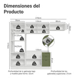 Cocina Integral Vik Blanco y Verde 270x225cm sin Mesón para Pozuelo Izquierda con Cuatro Puertas Inferiores y sin Estufa