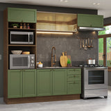 Cocina Integral Vik Marrón y Verde 270x225cm sin Mesón para Pozuelo Izquierda con Cuatro Puertas Inferiores y sin Estufa