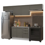 Cocina Integral Vik Blanco y Gris 280x225cm con Mesón de Madera Aglomerada Mdp y sin Estufa
